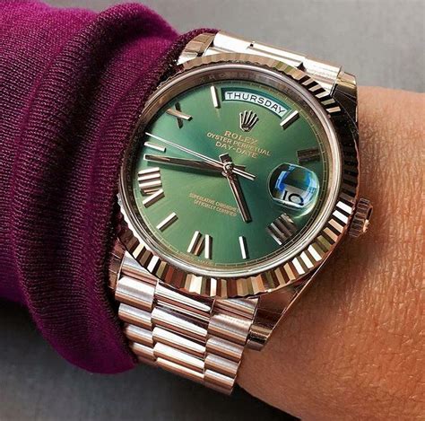 Rolex Day Date Rose Gold Green Dial .